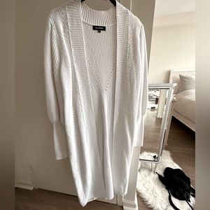 White duster cardigan with tie belt